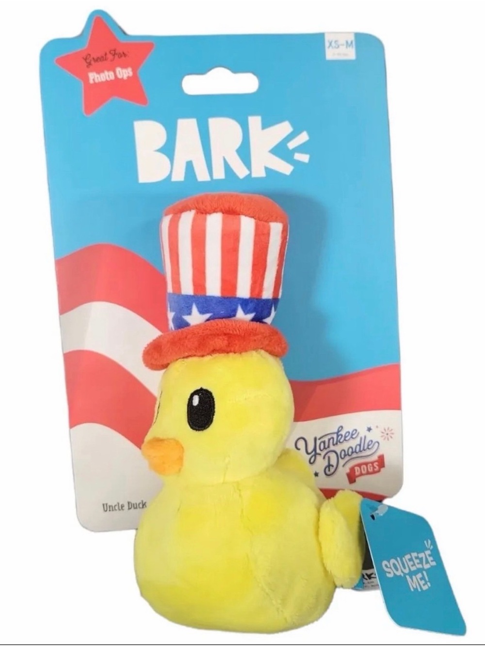 NEW Bark Yankee Doodle Dogs American Patriotic Uncle Duck Squeaker Toy Size XS-M